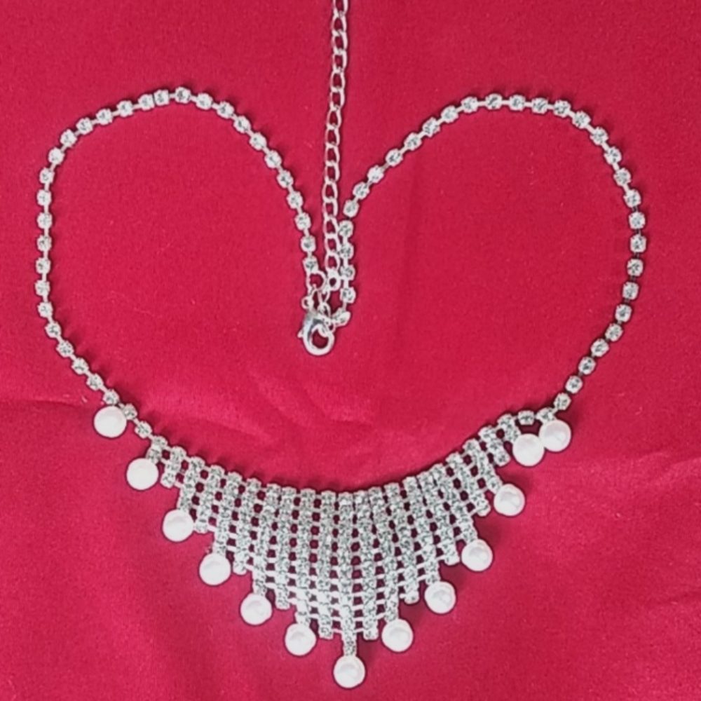 Blush For Her Silver Crystal & Pearl Necklace Set